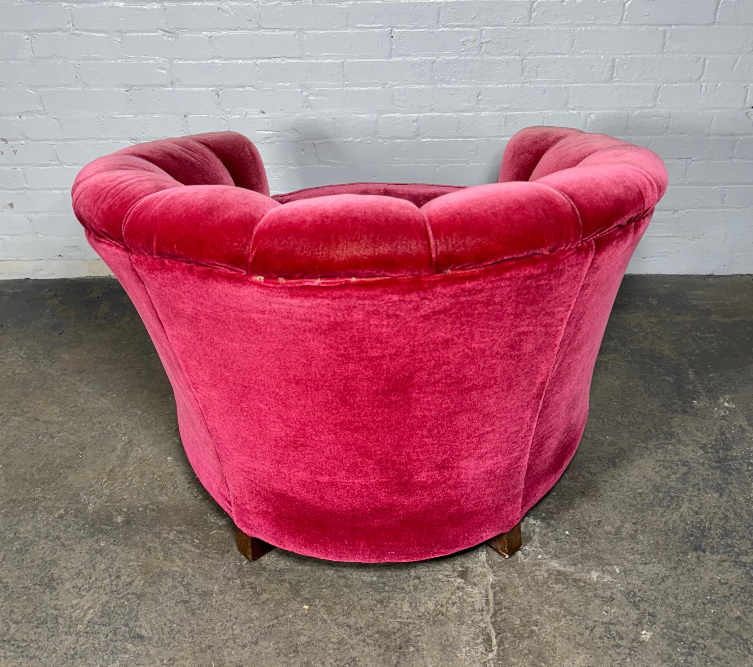 Classic American Art Deco Fuchsia (pink) Mohair Channel Back Lounge Chair 1