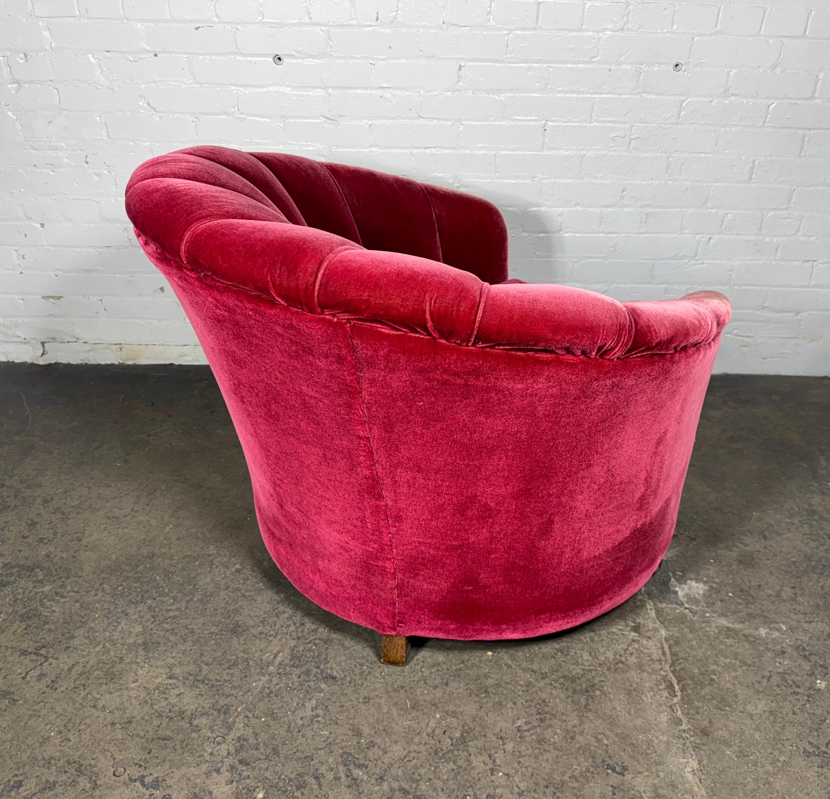 Classic American Art Deco Fuchsia (pink) Mohair Channel Back Lounge Chair 2