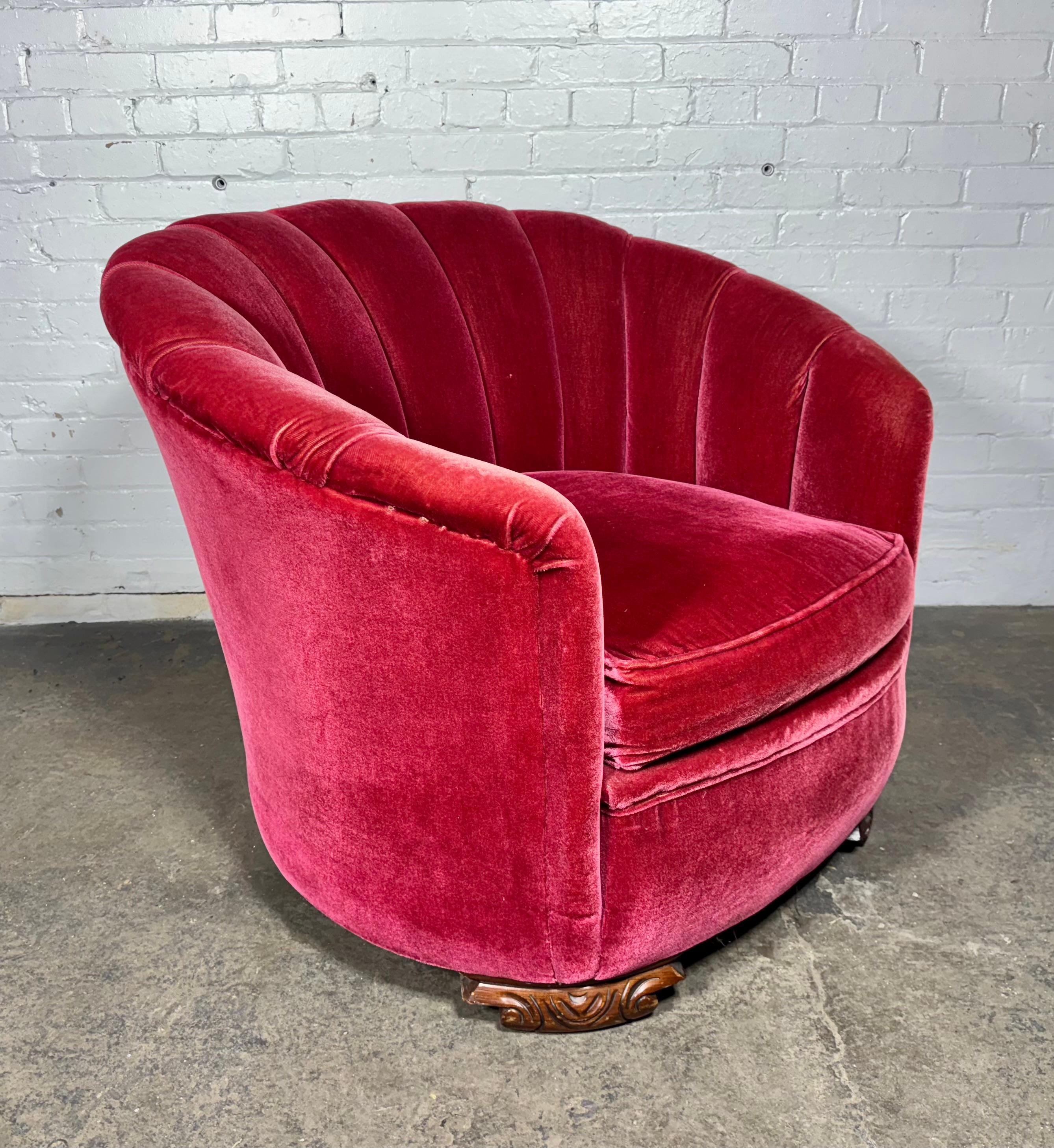 Classic American Art Deco Fuchsia (pink) Mohair Channel Back Lounge Chair 3