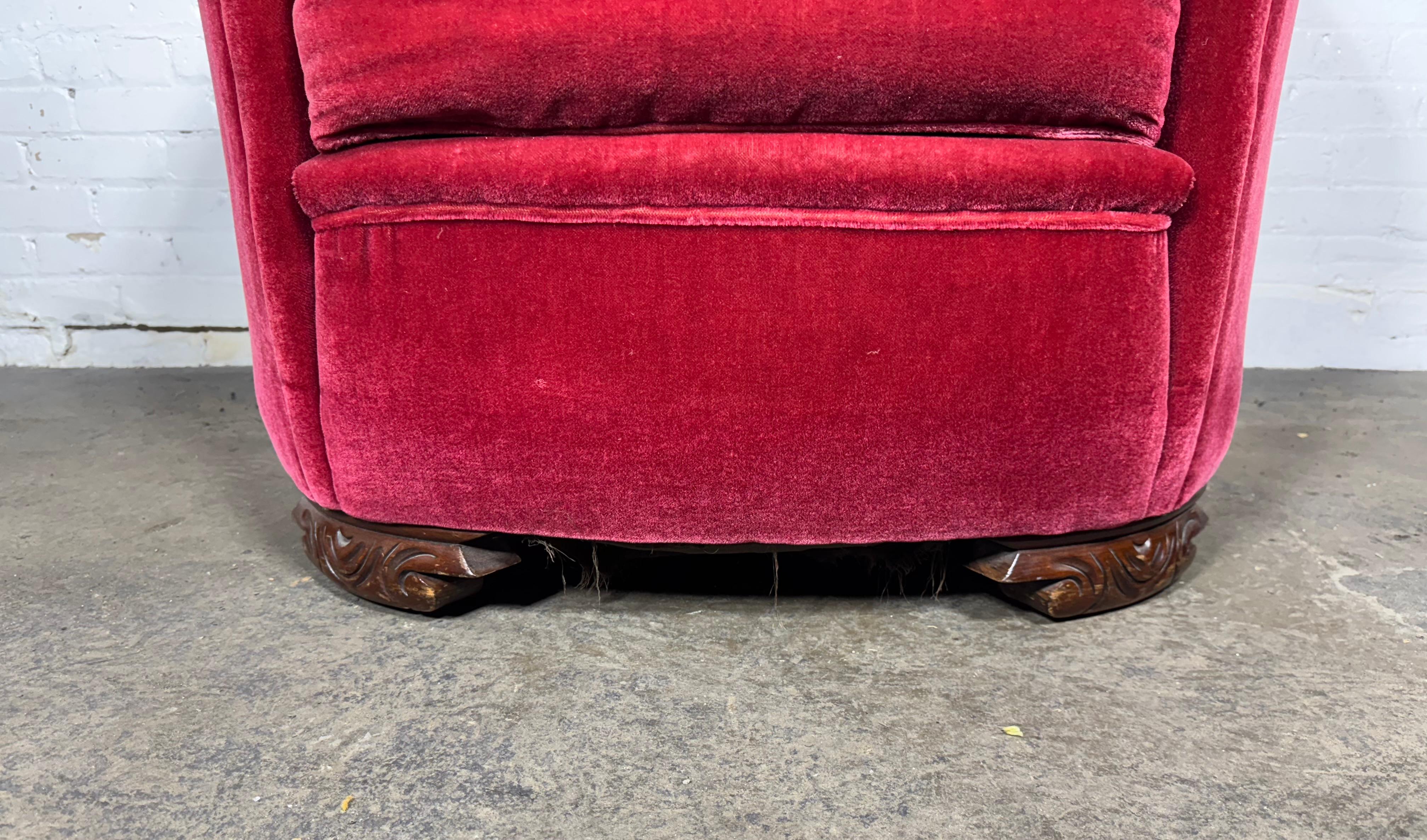 Classic American Art Deco Fuchsia (pink) Mohair Channel Back Lounge Chair 4