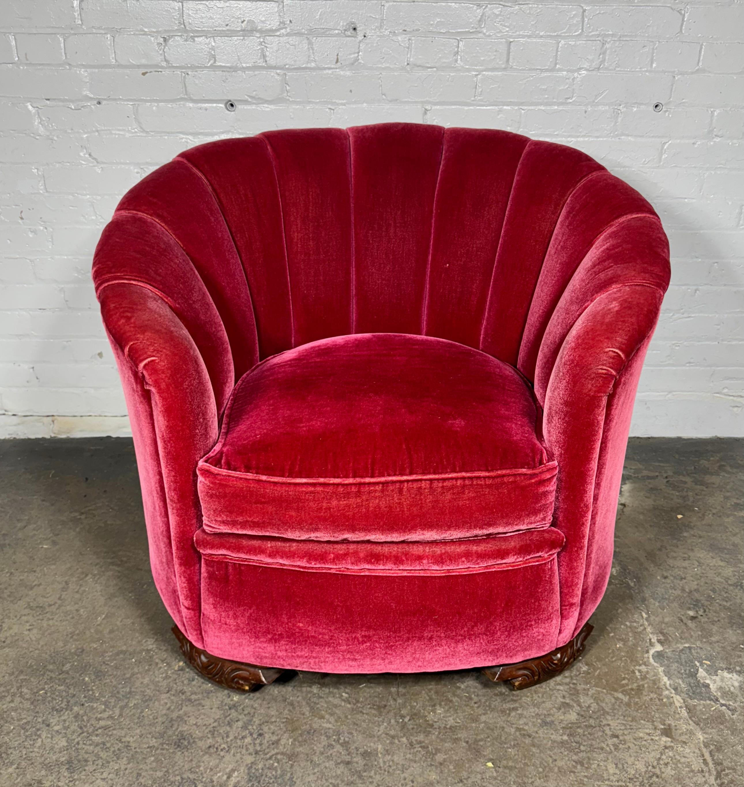 Classic American Art Deco Fuchsia (pink) Mohair Channel Back Lounge Chair 5