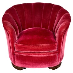 Classic American Art Deco Fuchsia (pink) Mohair Channel Back Lounge Chair