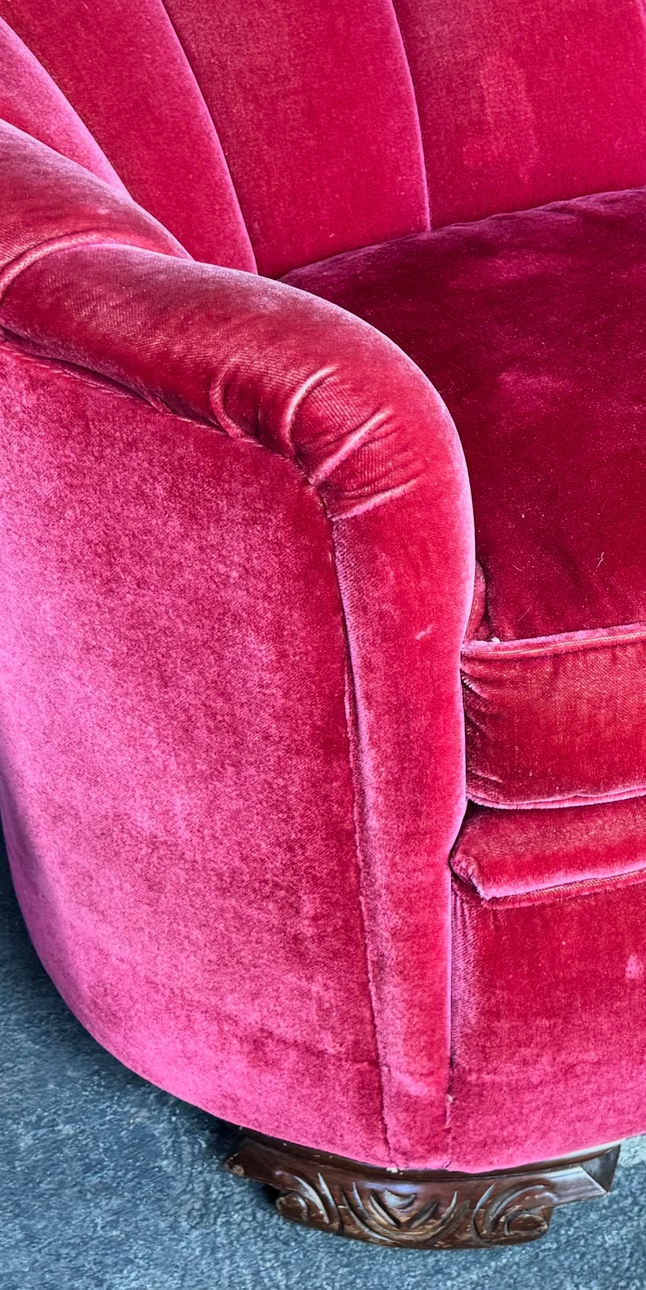 Classic American Art Deco Fuchsia (pink) Mohair Channel Back Sofa 2