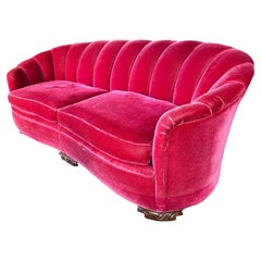 Classic American Art Deco Fuchsia (pink) Mohair Channel Back Sofa