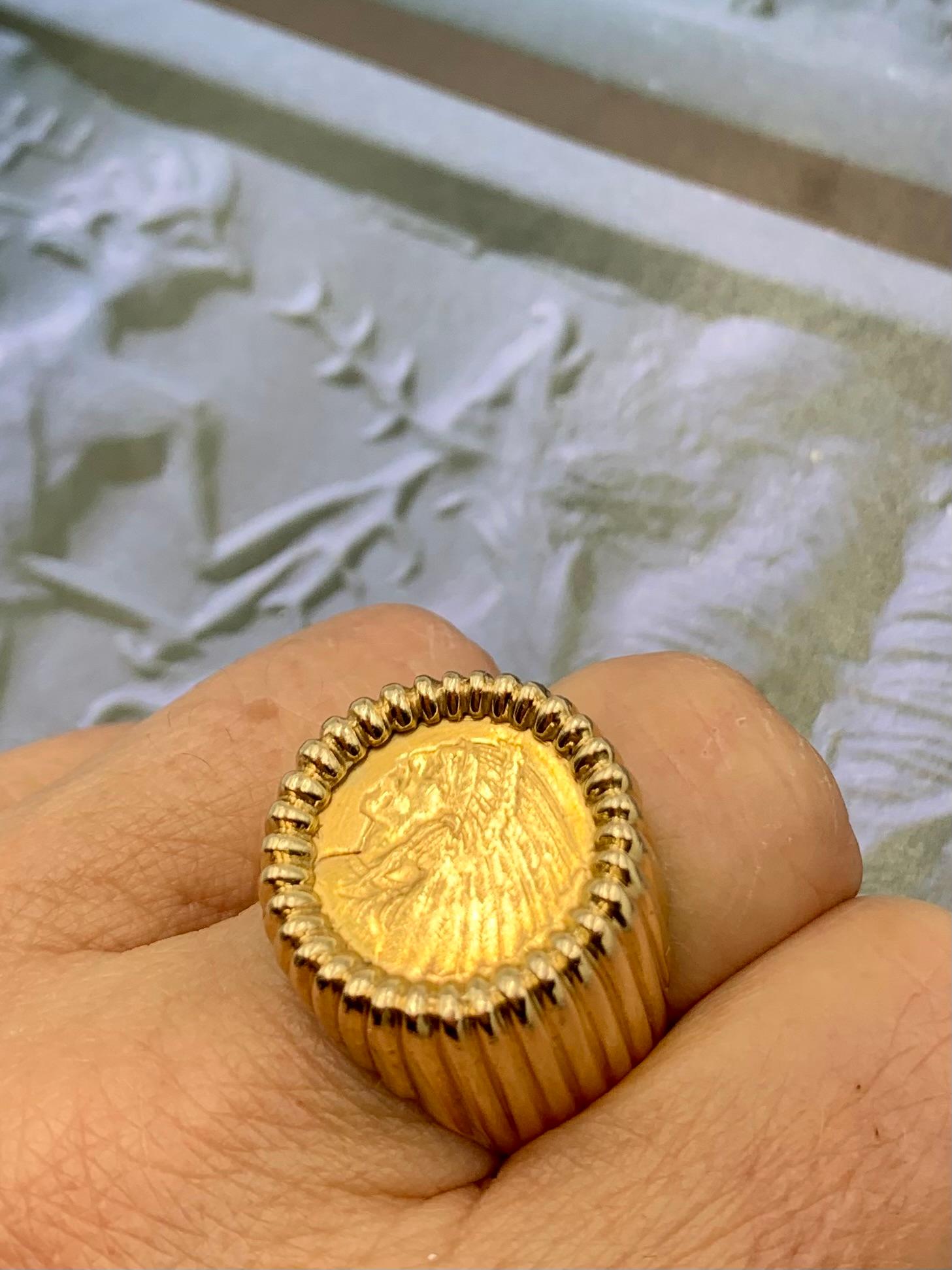 Classic American Indian Head Quarter Eagle 22K Gold Coin 14K Yellow Gold Ring 10