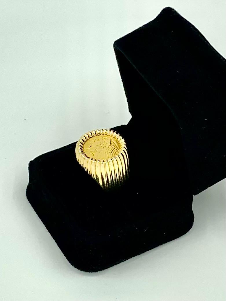 Classic American Indian Head Quarter Eagle 22K Gold Coin 14K Yellow Gold Ring 3