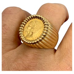 Classic American Indian Head Quarter Eagle 22K Gold Coin 14K Yellow Gold Ring