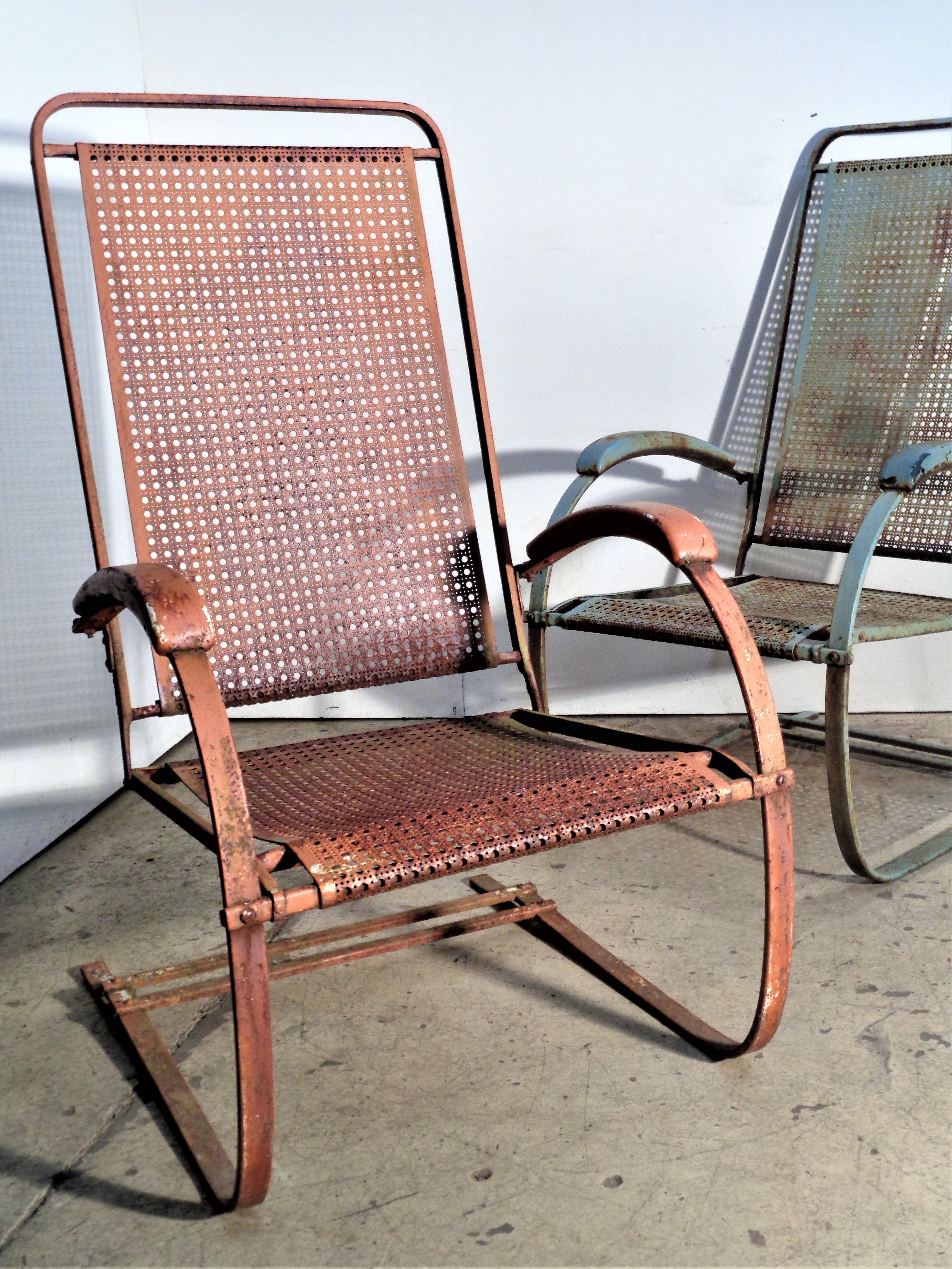   Classic Metal Mesh Spring Steel Cantilever Bounce Chairs - Howell Co. 1930's 1