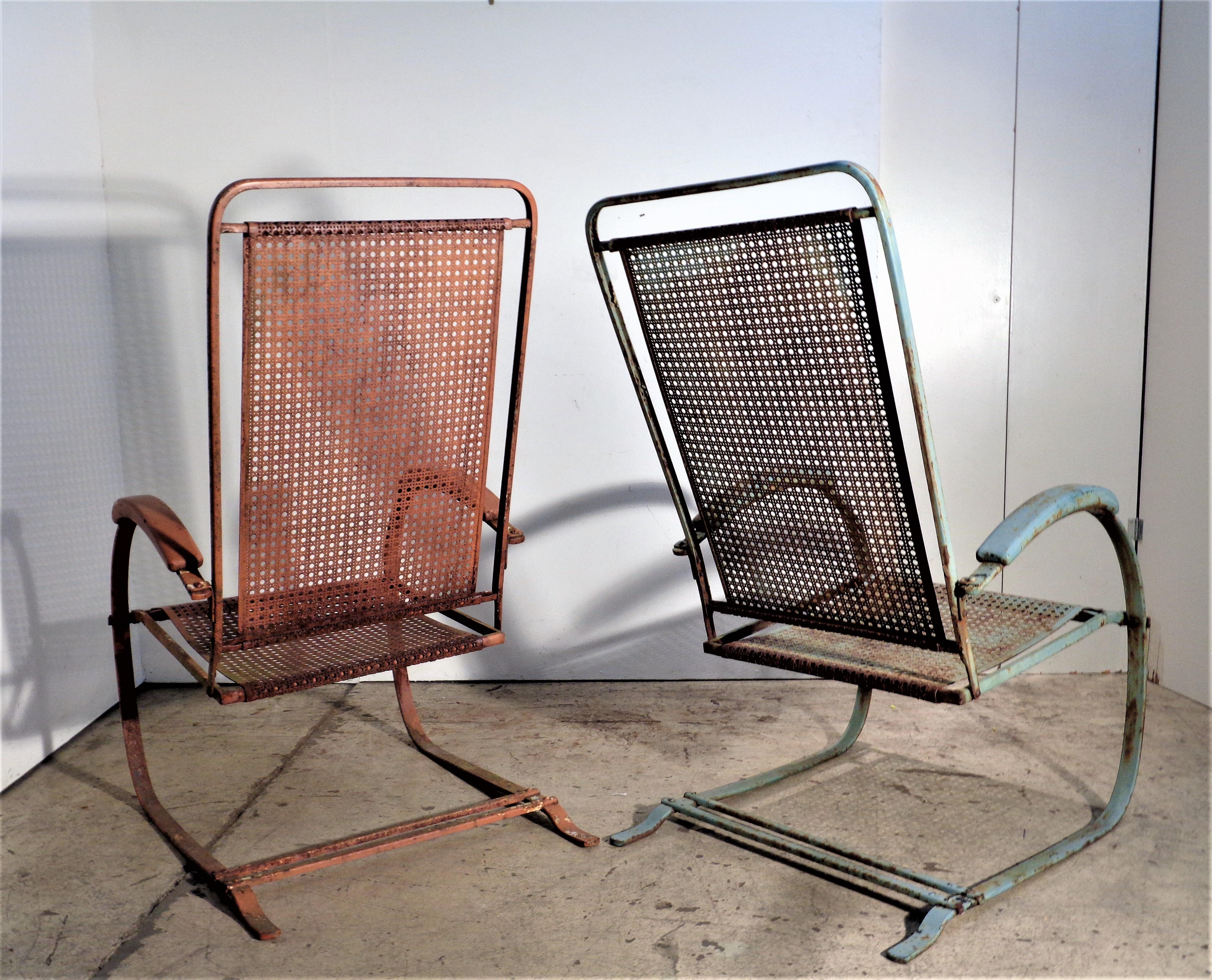Machine Age   Classic Metal Mesh Spring Steel Cantilever Bounce Chairs - Howell Co. 1930's