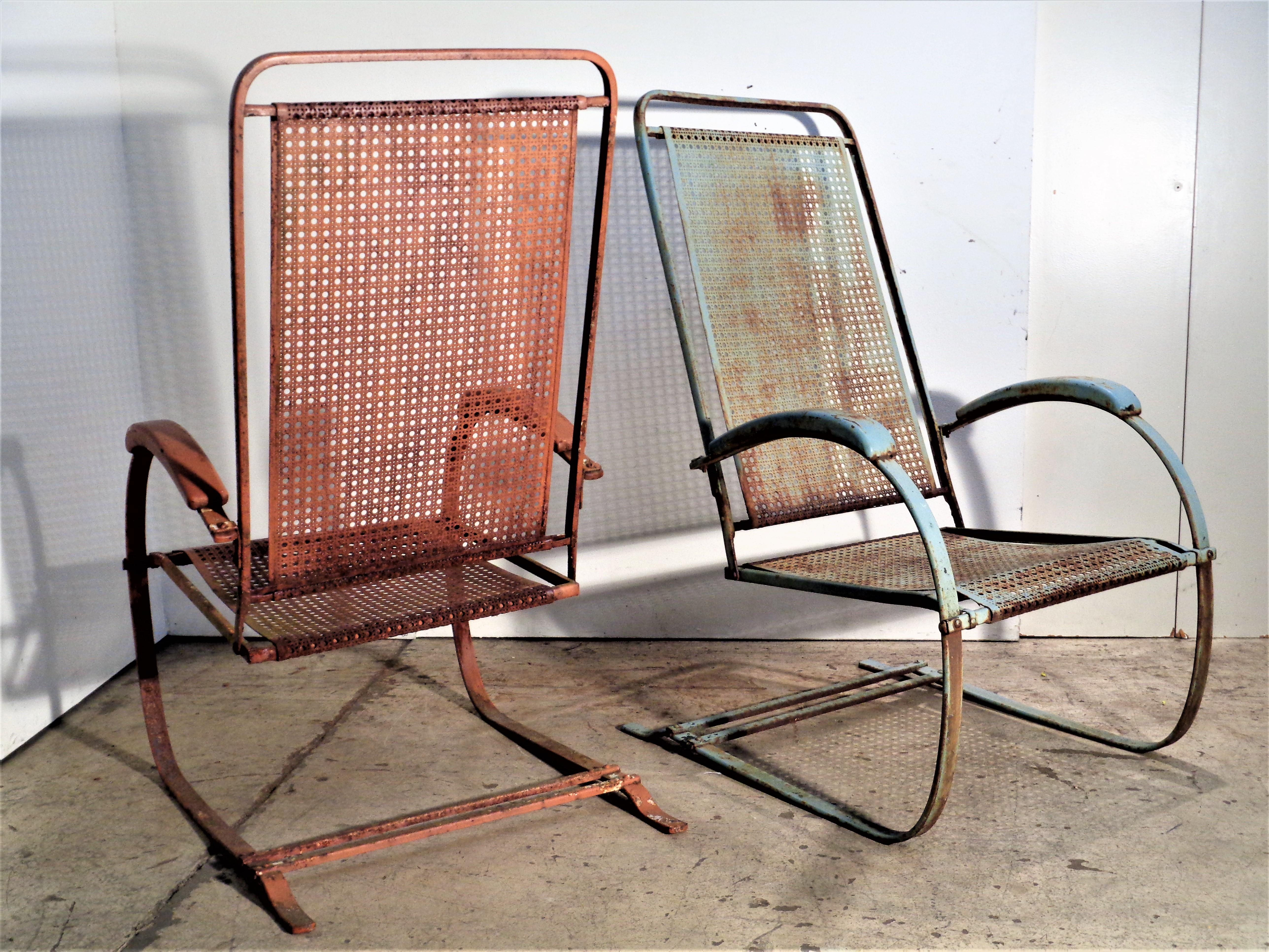 Metalwork   Classic Metal Mesh Spring Steel Cantilever Bounce Chairs - Howell Co. 1930's