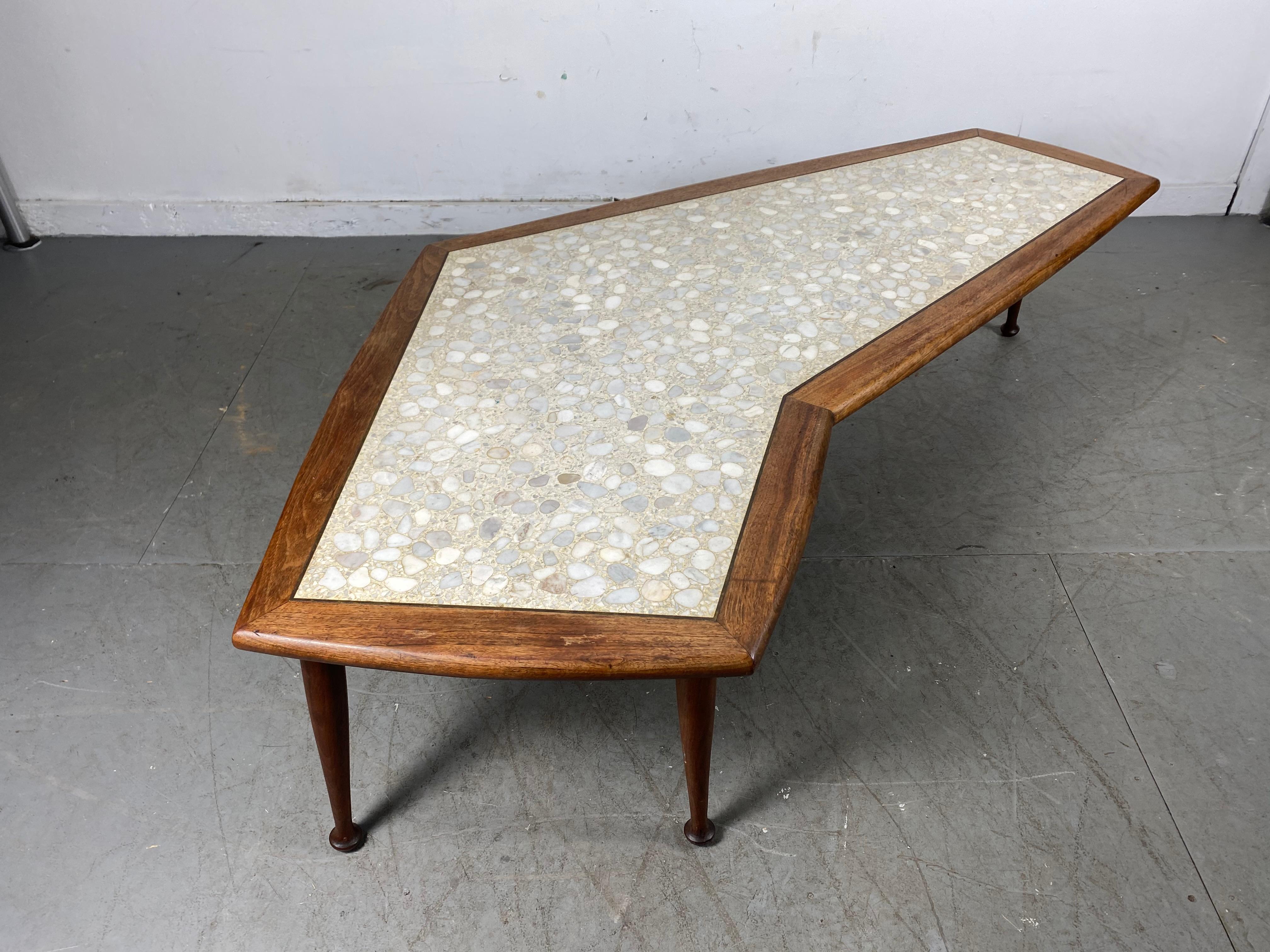 Mid-Century Modern Classic American Modernist Walnut and Stone Boomerang Coffee/ Cocktail Table