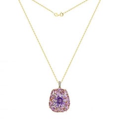 Classic Amethyst Diamond Yellow 18K Gold Necklace for Her