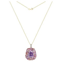 Classic Amethyst Diamond Yellow 18K Gold Necklace for Her