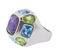 Classic Amethyst Topaz Peridot White Gold Ring