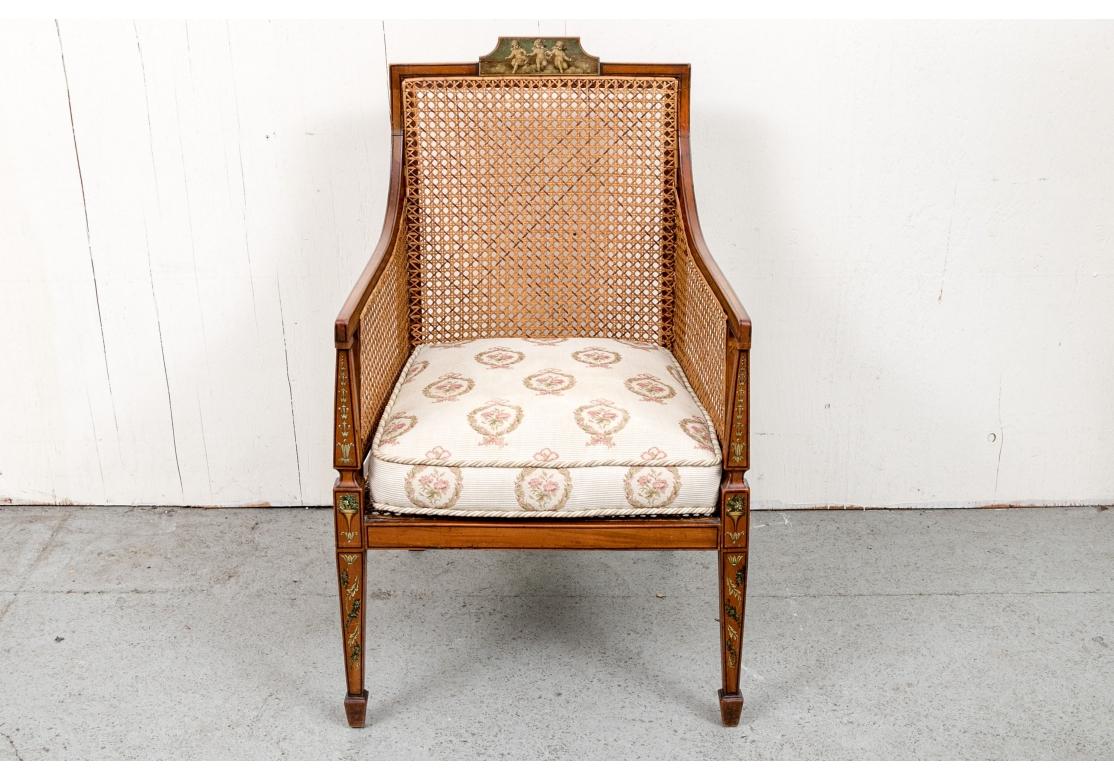 Clásico Y Elegante Sillón Estilo Adam Pintado Antiguo Caña en venta
