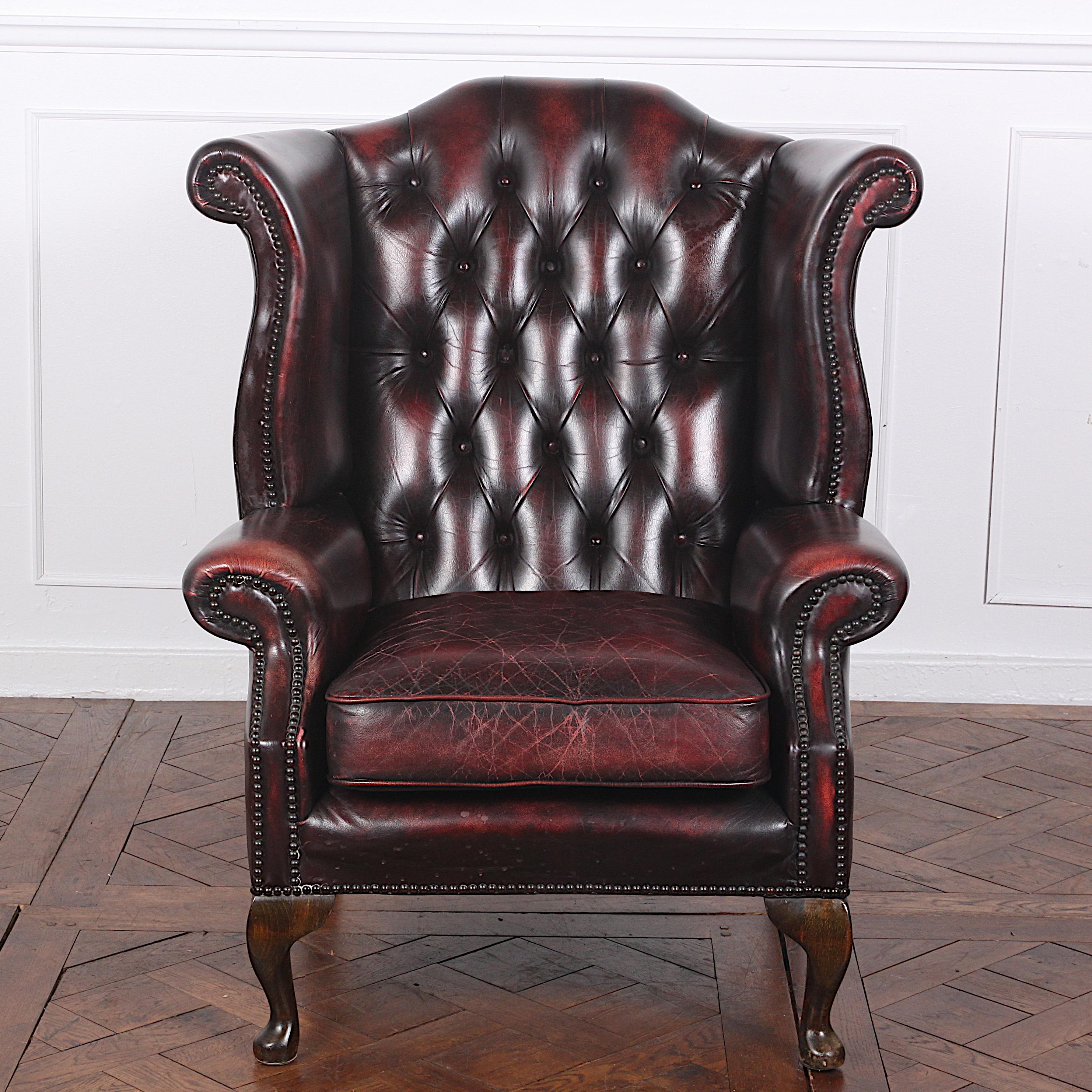 Classic and Elegant British Leather Wingback Chair 1