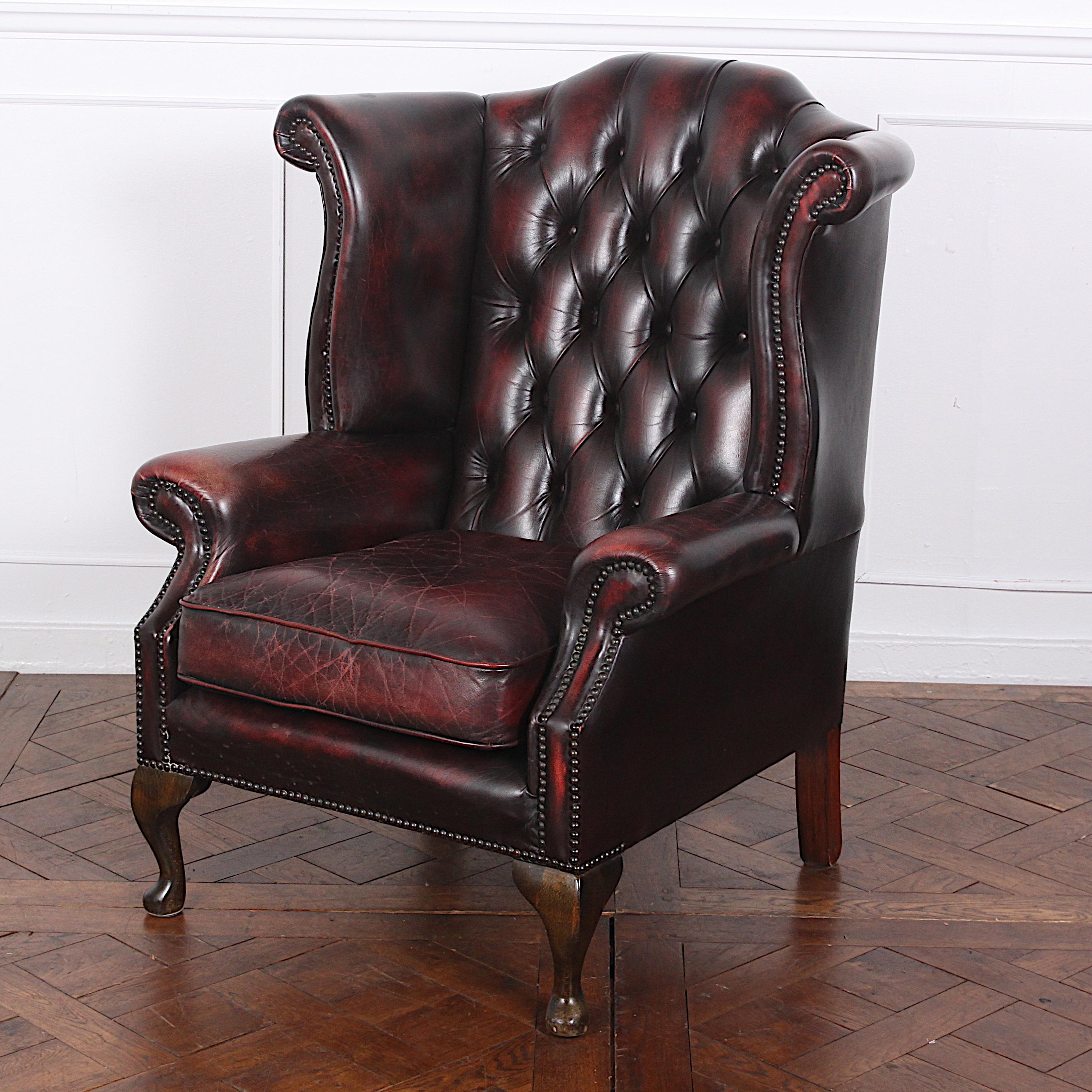 Classic and Elegant British Leather Wingback Chair In Good Condition In Vancouver, British Columbia