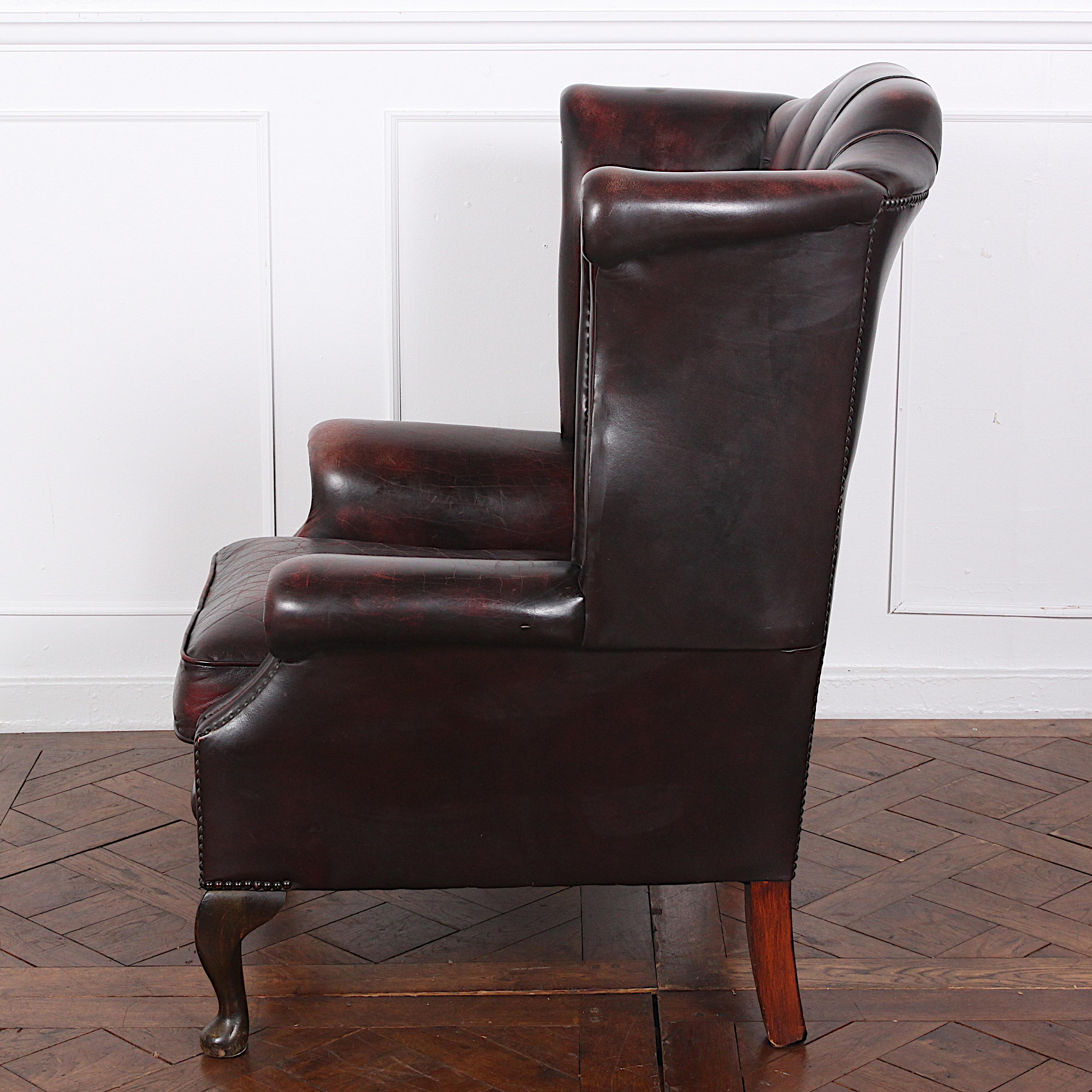 Early 20th Century Classic and Elegant British Leather Wingback Chair