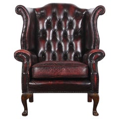 Antique Classic and Elegant British Leather Wingback Chair