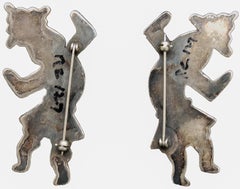 Classic and Rare Matched Pair of Zuni Rainbow Dancer Pins by Merle Edaakie