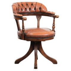 Classic and timeless cow leather and wooden Chesterfield office chair