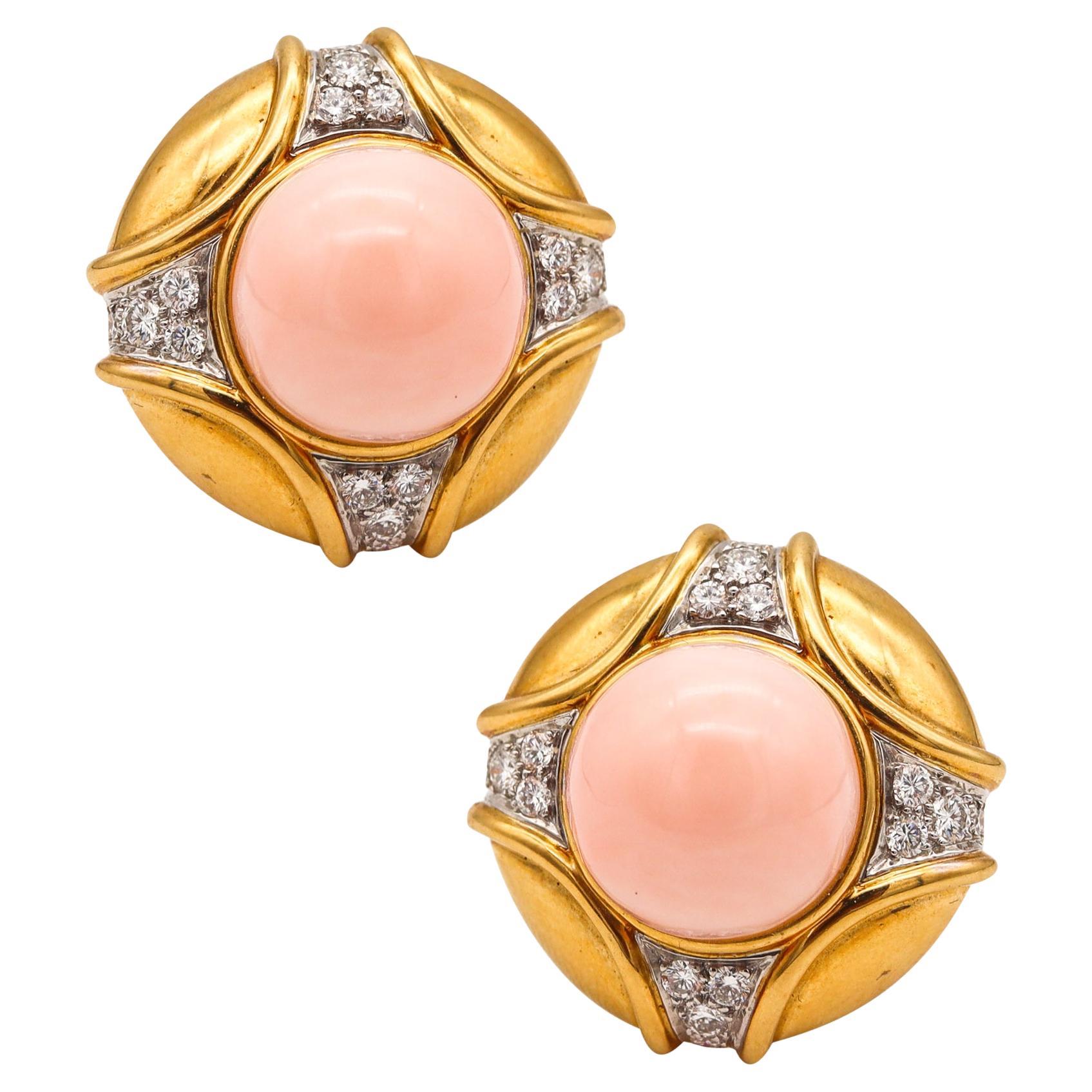 Classic Angel Skin Coral Earrings in 18Kt Gold with 26.56 Ct in Diamonds & Coral