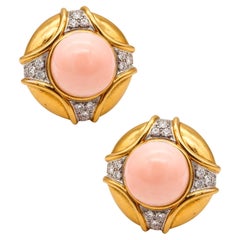 Classic Angel Skin Coral Earrings in 18Kt Gold with 26.56 Ct in Diamonds & Coral