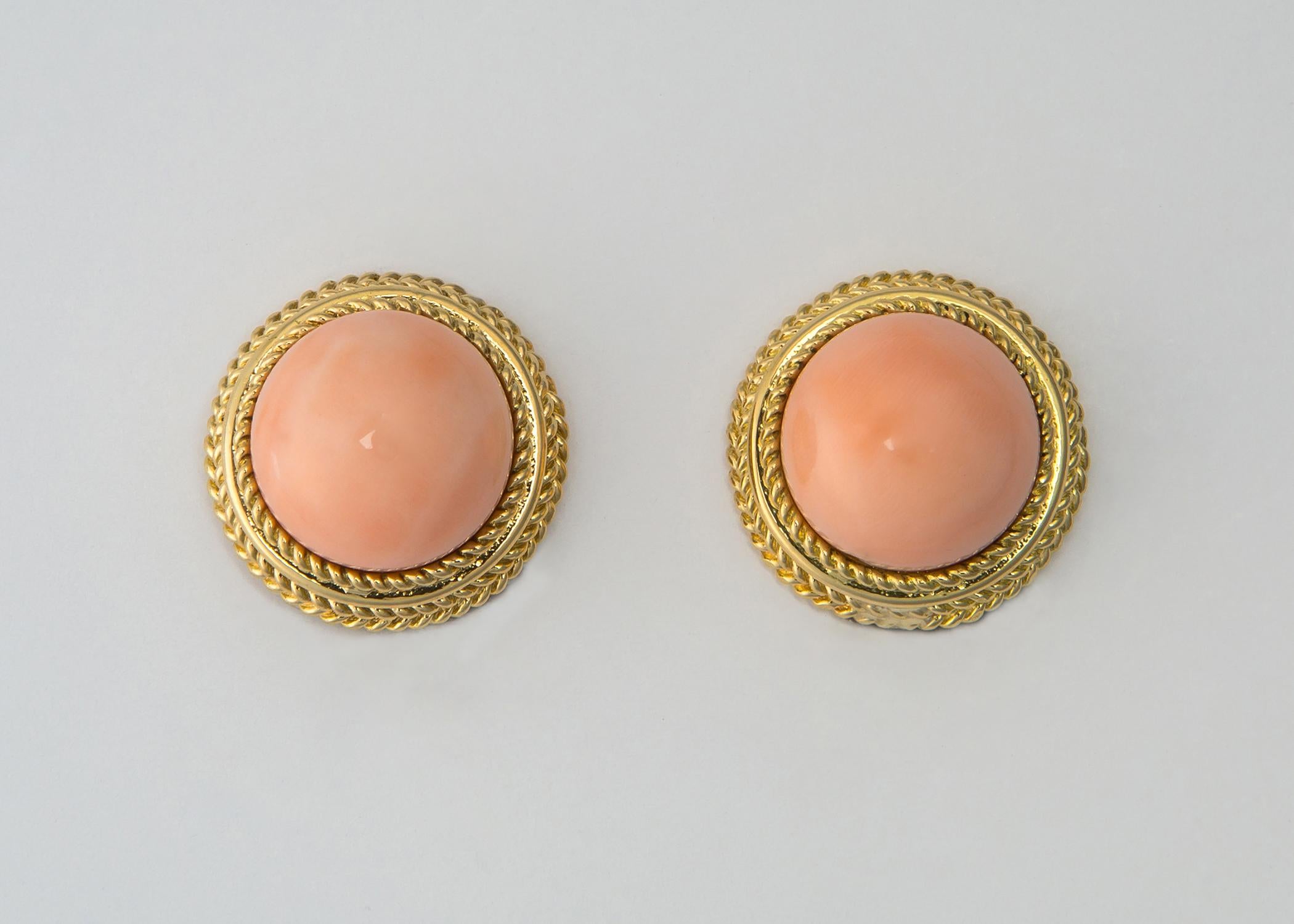 Cabochon Classic Angel Skin Coral gold Earrings