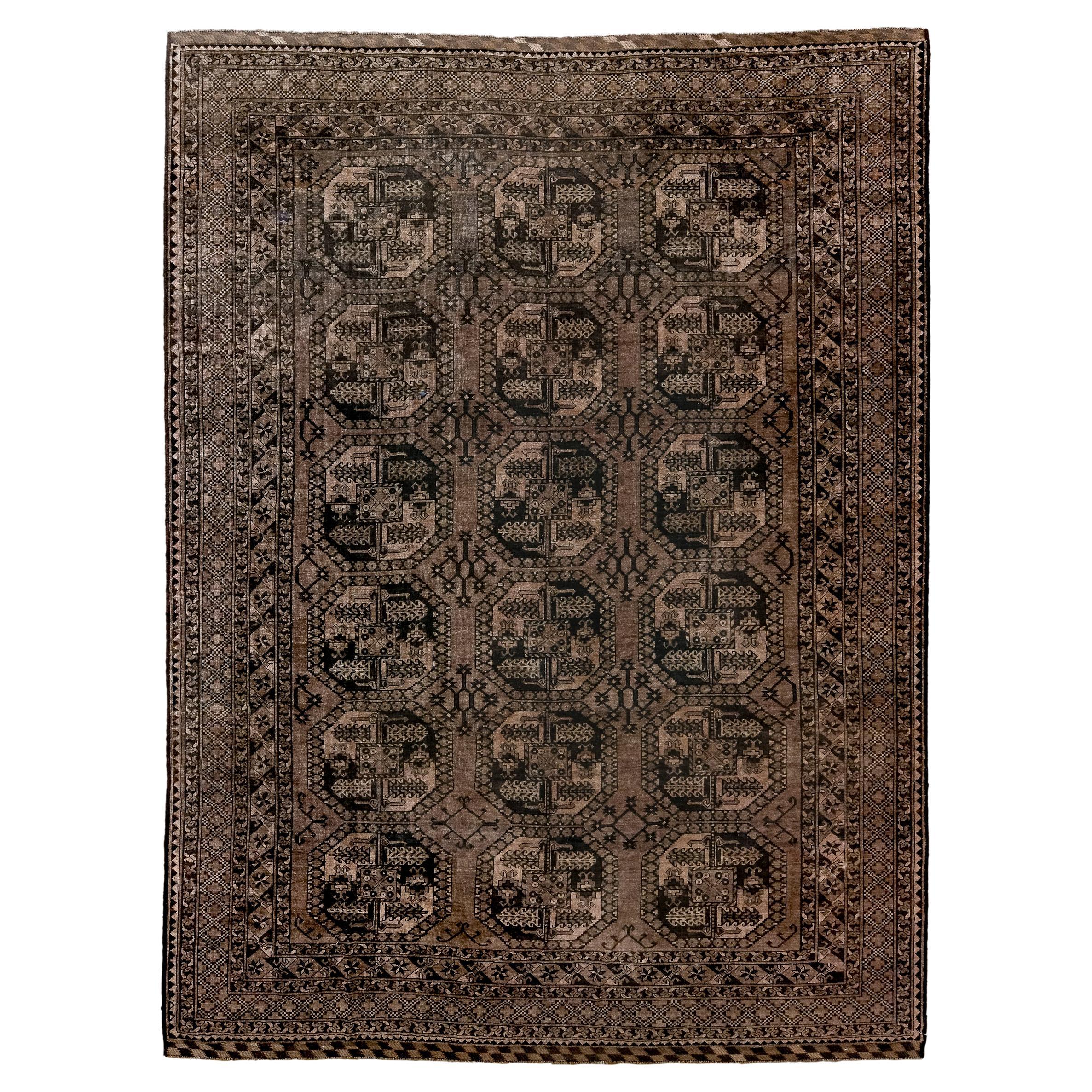 Classic Antique Afghan Rug with Abrashed Field and Detailed Borders For Sale