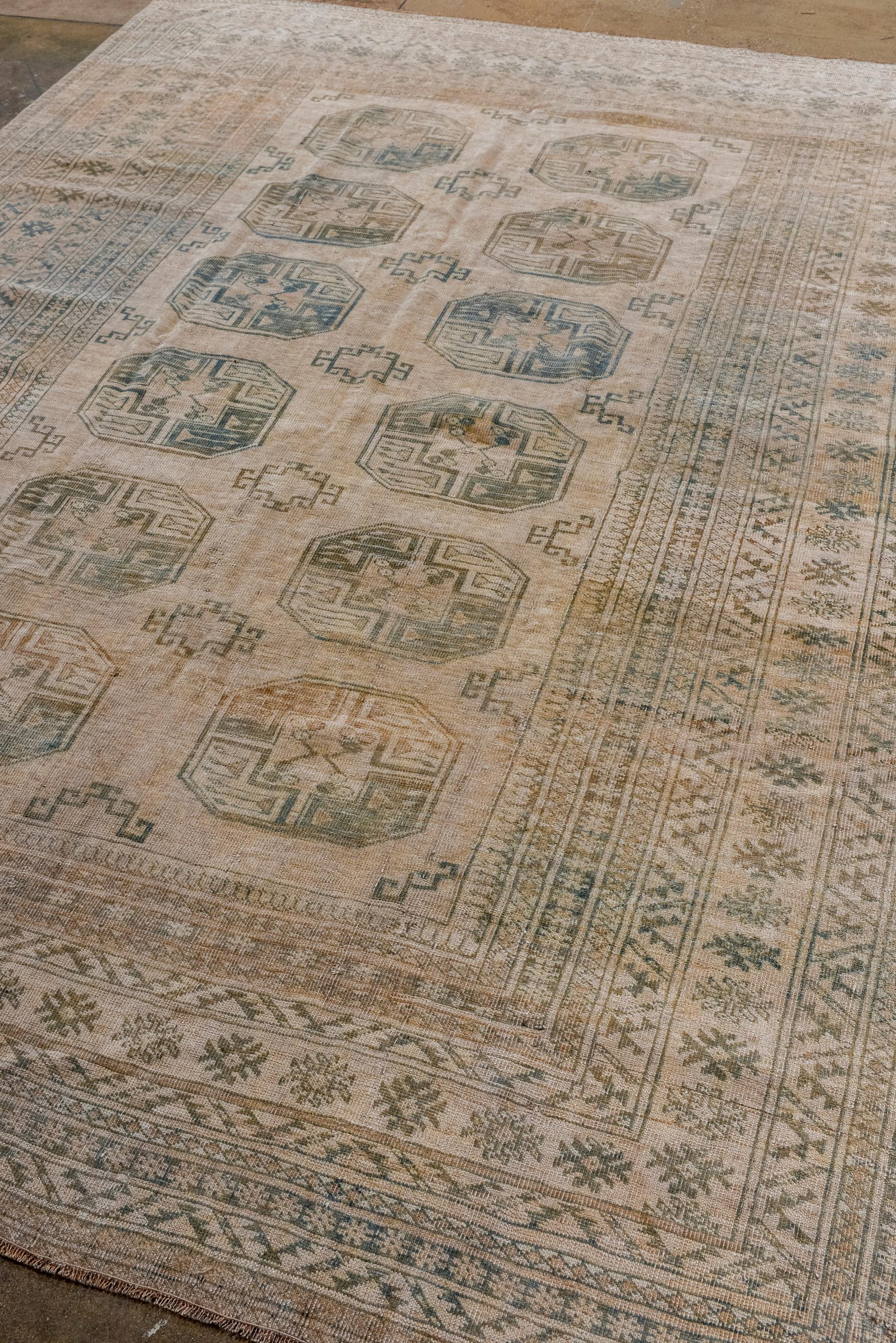 Hand-Knotted Classic Antique Afghan Rug with Beige Field  For Sale