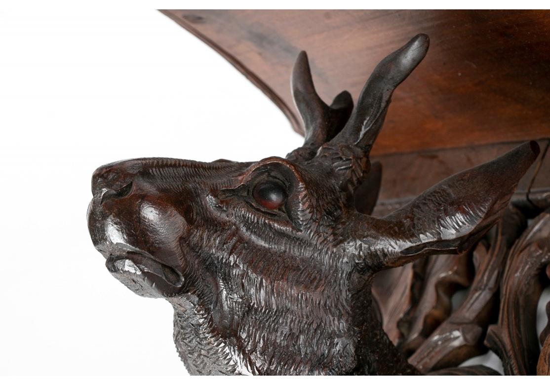 Wood Classic Antique Black Forest Carved Bracket with Stag’s Head For Sale