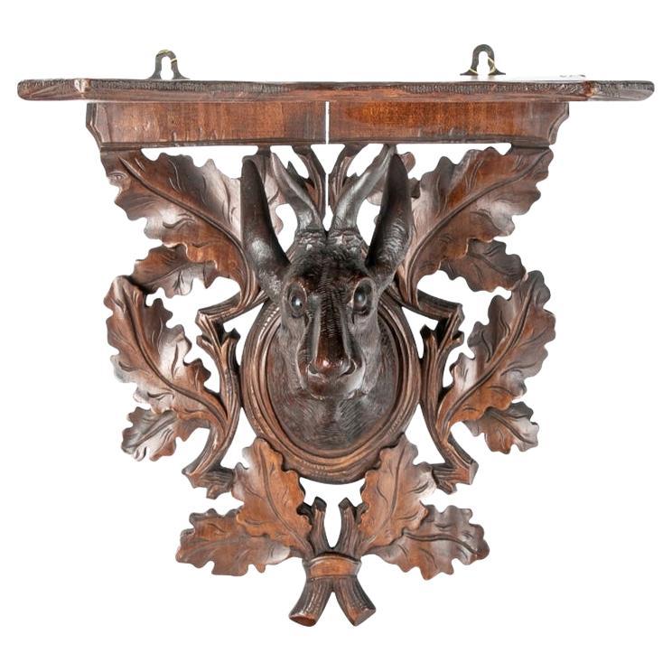 Classic Antique Black Forest Carved Bracket with Stag’s Head For Sale