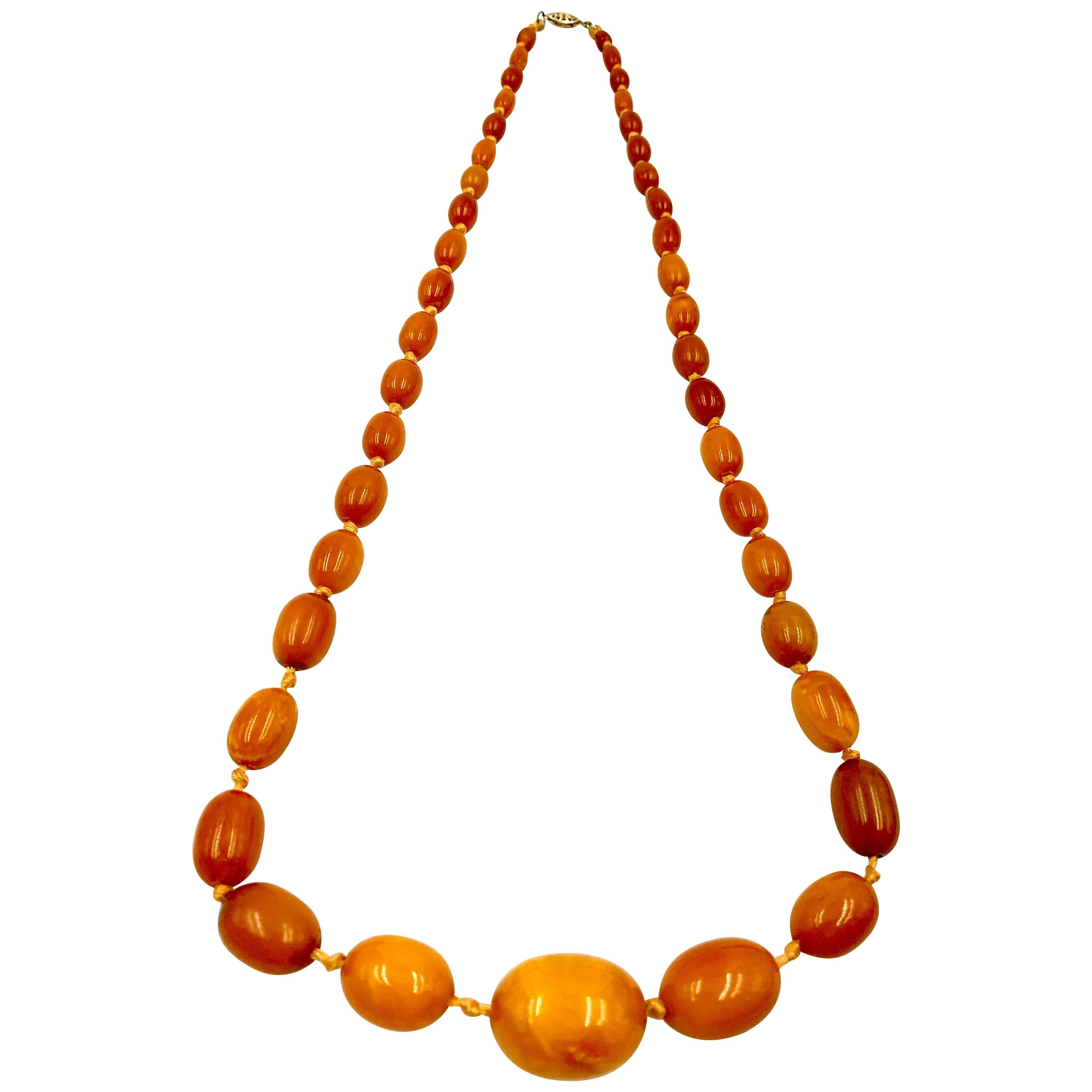 Bead Classic Antique Butterscotch Baltic Amber and 14 Karat Gold Long Necklace