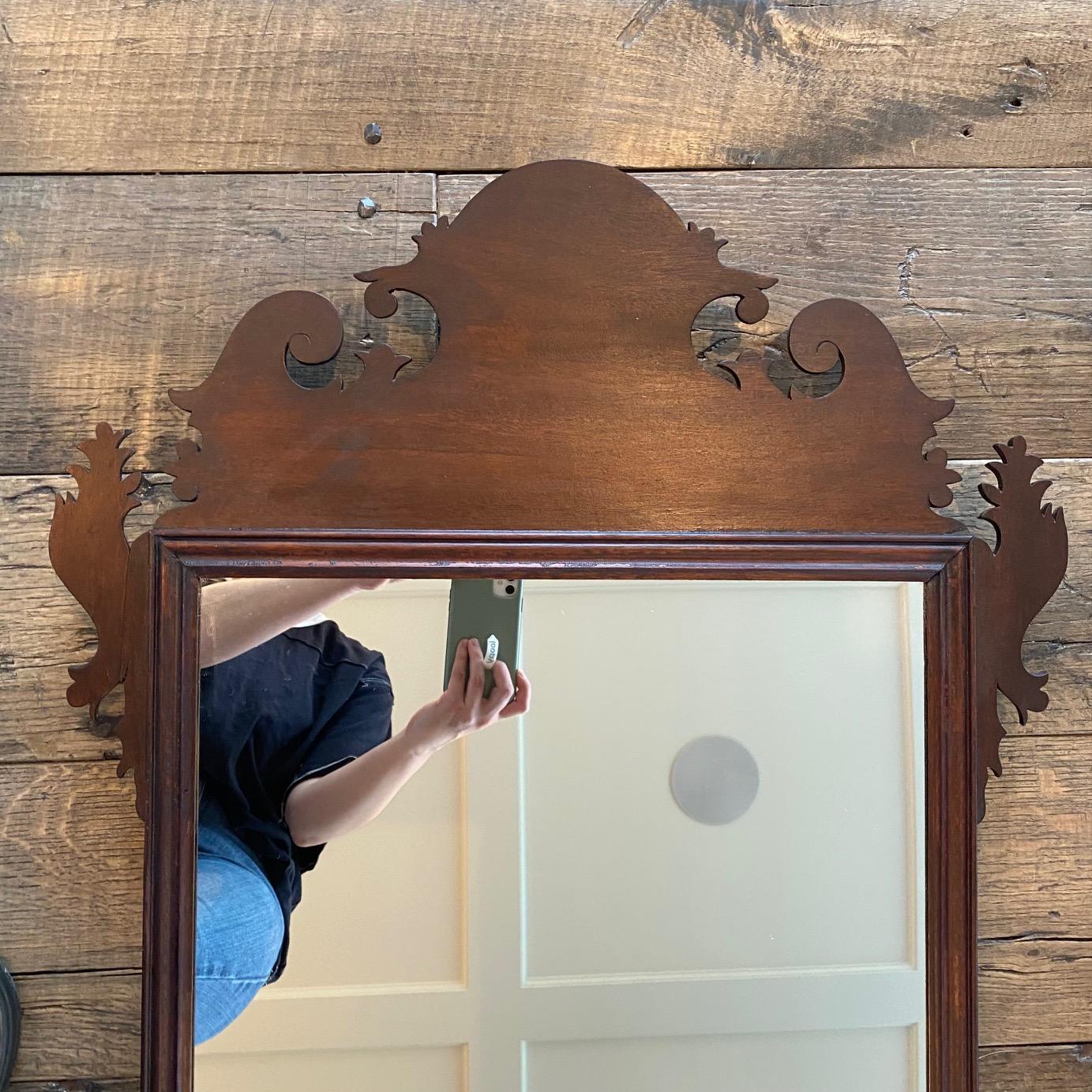 Classic Antique Chippendale Mahogany Fret Intricately Carved Wall Mirror