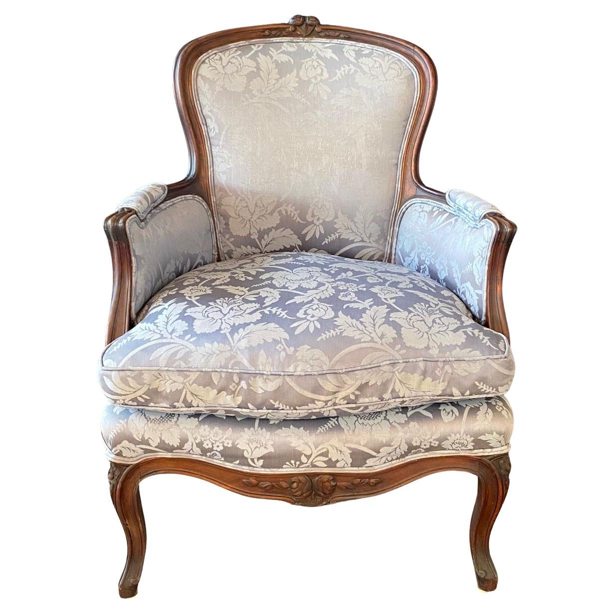 Classic Antique French Louis XV Carved Walnut Armchair 