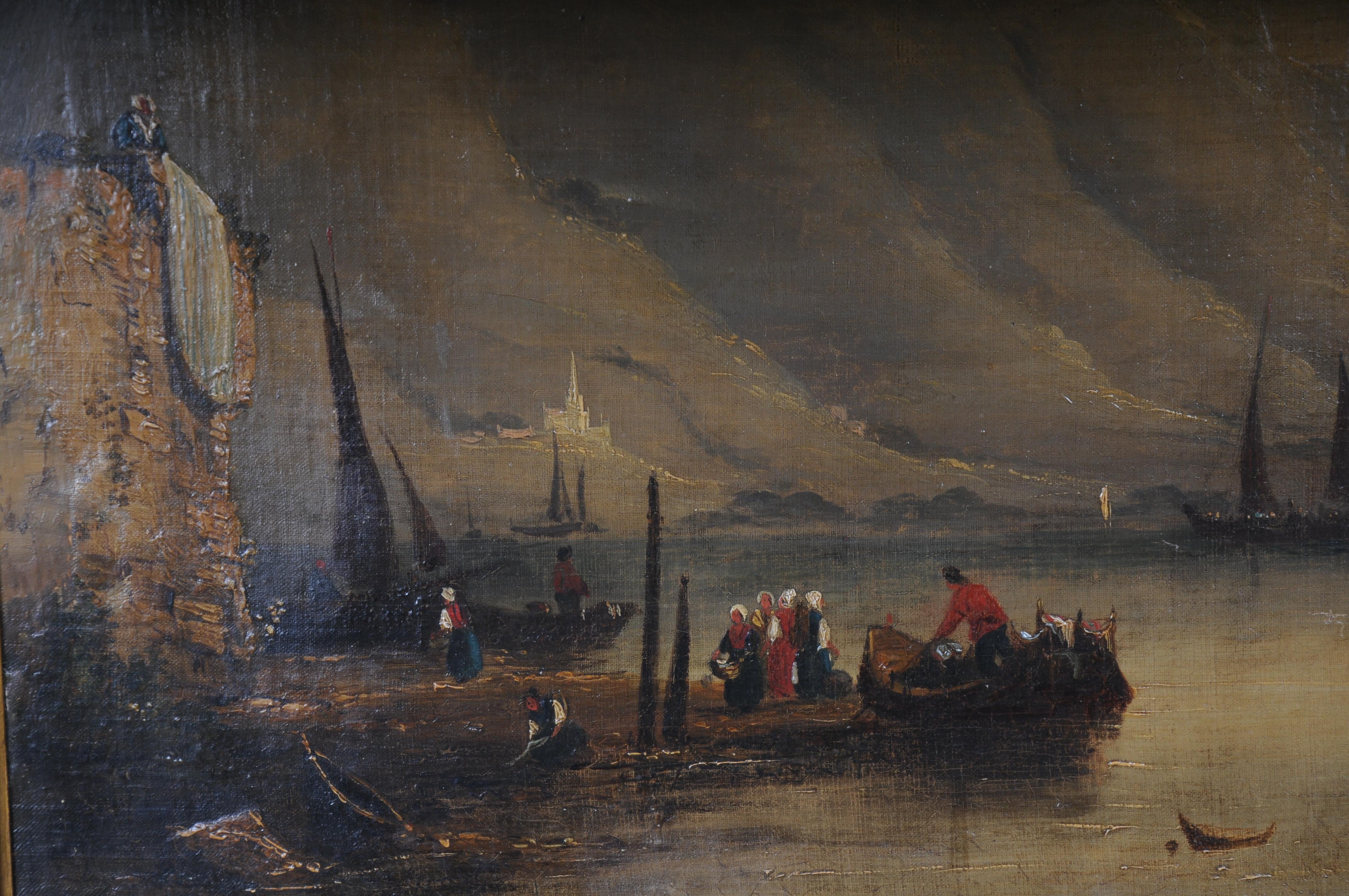 Classic antique French trumeau mirror with harbor landscape with sailing ships For Sale 6