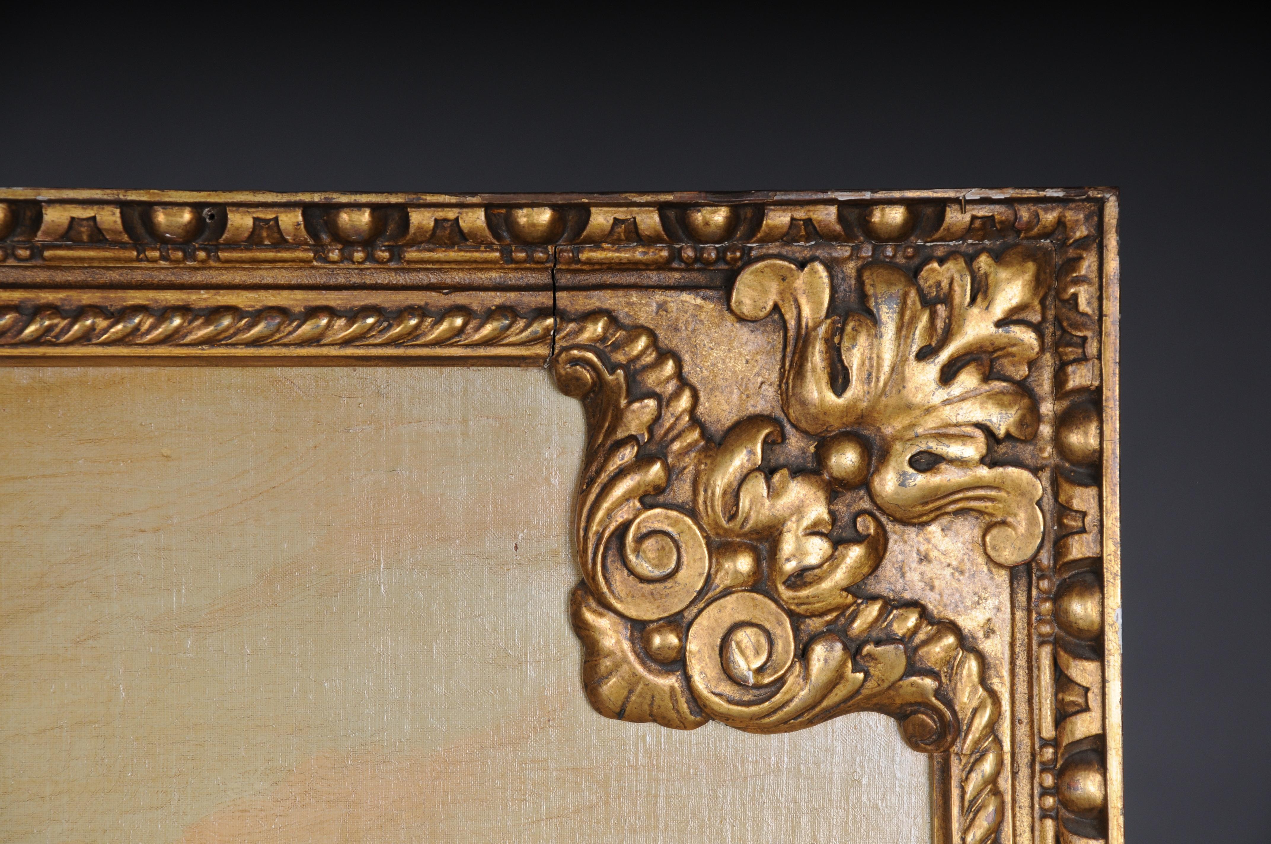 Classic antique French trumeau mirror with harbor landscape with sailing ships For Sale 1