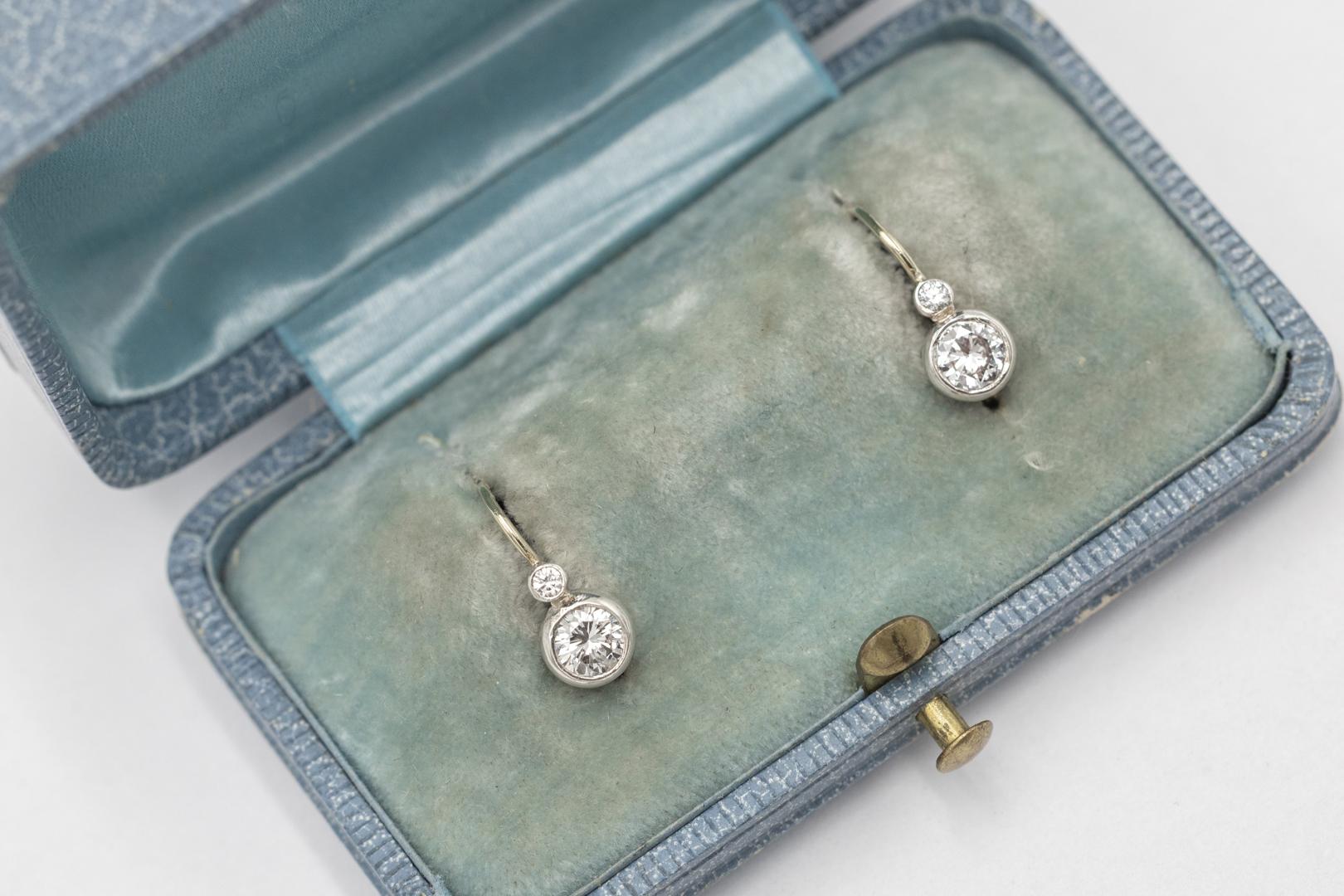 Klassische antike Ohrringe aus Gold und Silber mit 0,67ct Diamanten, Österreich Wien. im Zustand „Gut“ im Angebot in Chorzów, PL