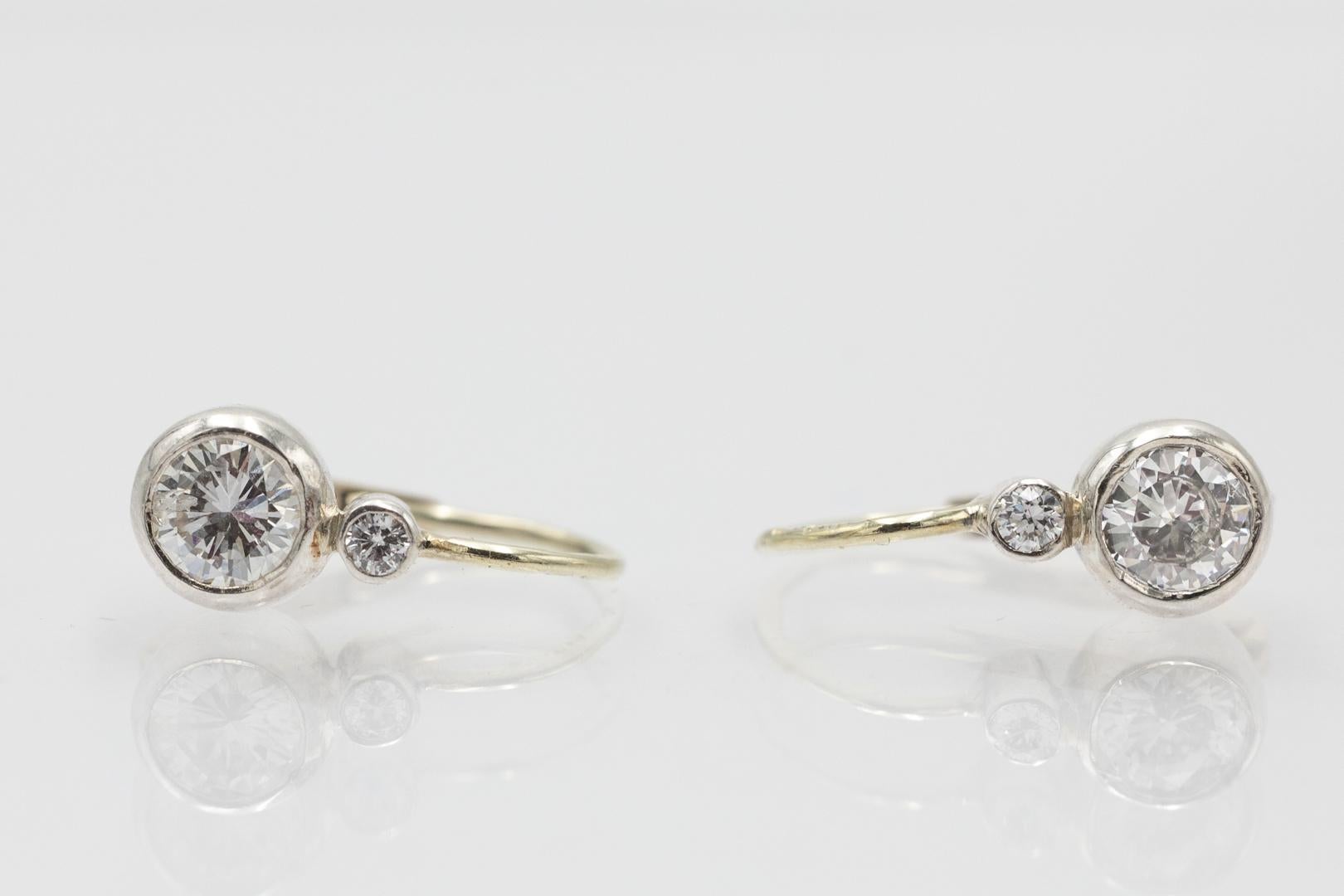 Klassische antike Ohrringe aus Gold und Silber mit 0,67ct Diamanten, Österreich Wien. Damen im Angebot
