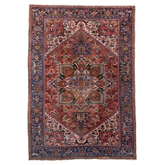 Classic Antique Heriz with Red Field and Center Medallion