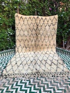 Classic Antique Neutral Moroccan Beni Ourain Rug with Tribal Design
