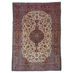 Classic Antique Persian Kashan Rug, Floral Field with a Center Medallion
