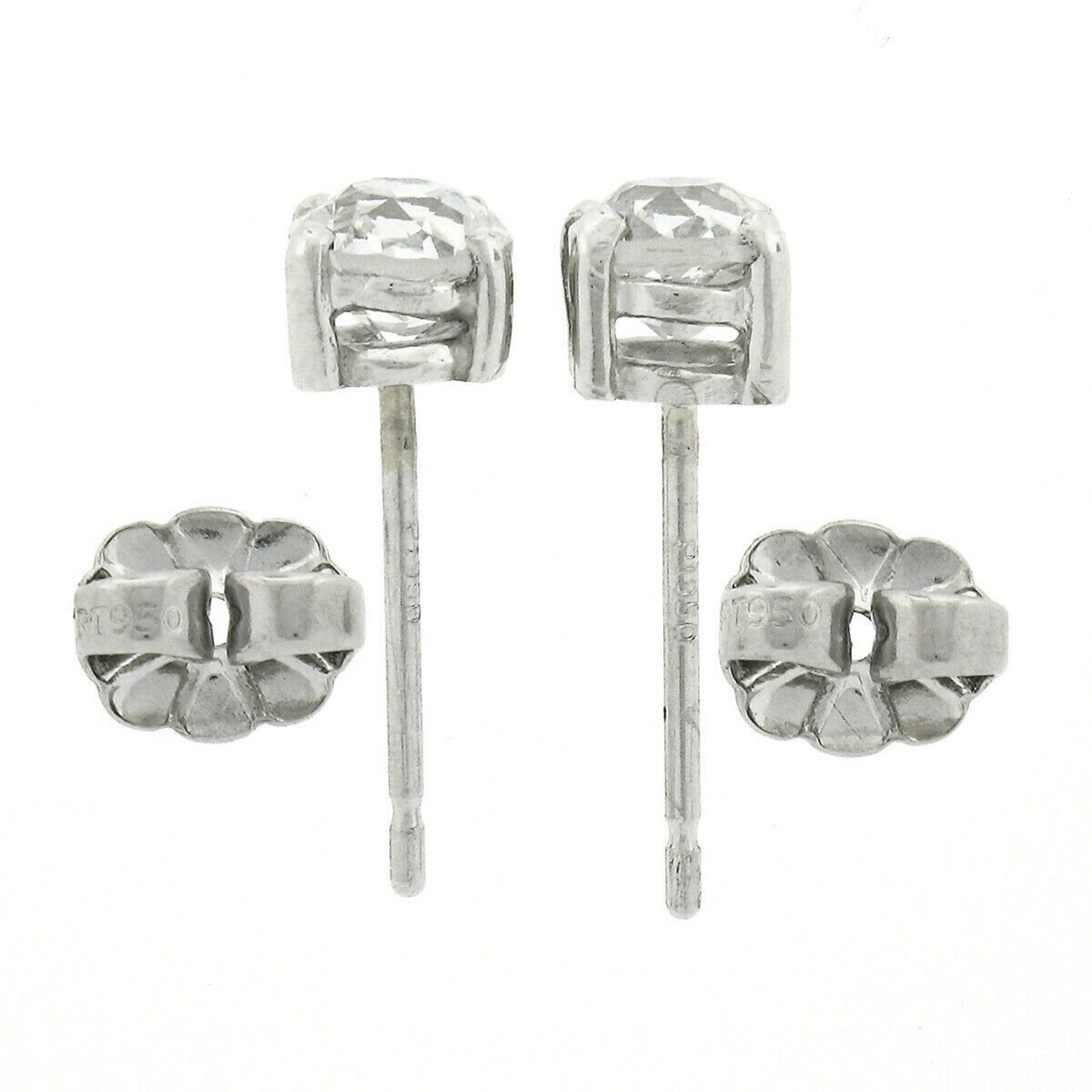 Art Deco Classic Antique Platinum 1.0ctw GIA Old European 4-Prong Diamond Stud Earrings