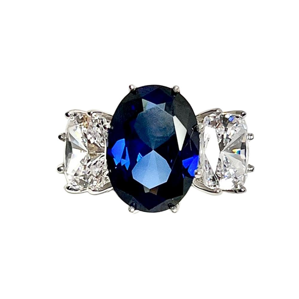 Antique Cushion Cut Classic Antique Style 10-carat Burma Sapphire Diamond Costume Jewelry Ring For Sale