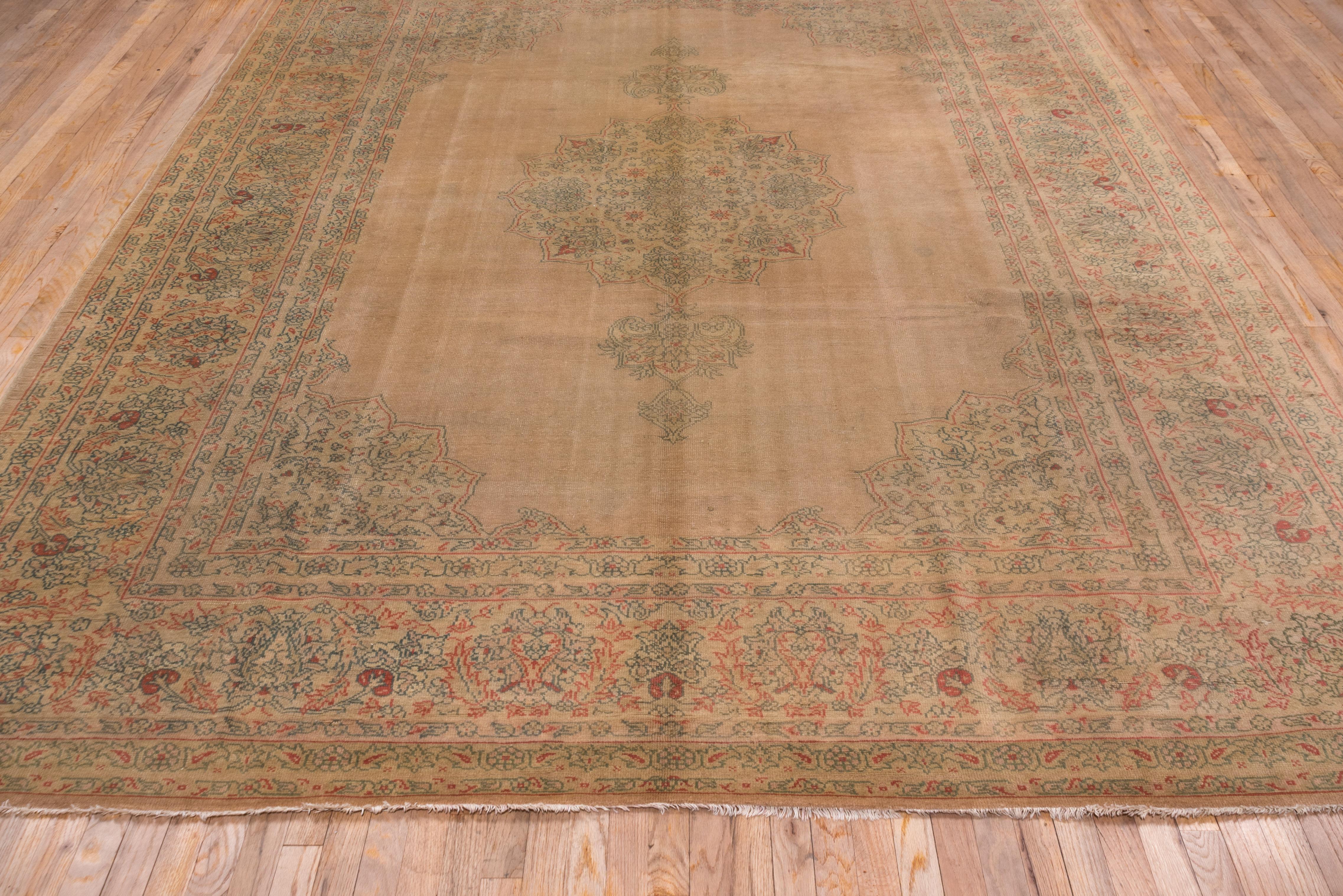 Hand-Knotted Classic Antique Turkish Oushak Rug, Beige Field, Center Medallion, circa 1920s For Sale
