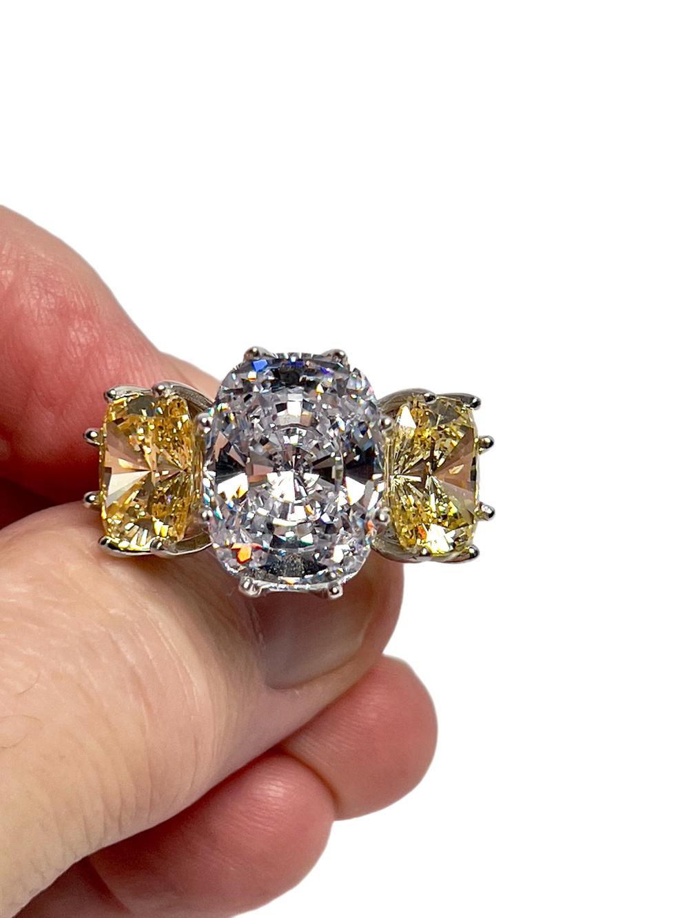 Classic Antique Style Real Looking 10-carat White and 4-carat Canary Cushion Diamond Costume Jewellery Ring

Our Man-Made hand-cut diamonds are of the finest quality. Each precision stone is made with brilliant D colour or Canary hand-cut lab