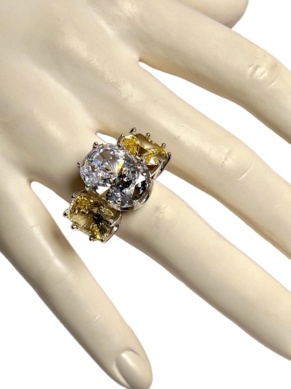 Belle Époque Classic Antique White and Canary Cushion Diamond Costume Jewelry Ring
