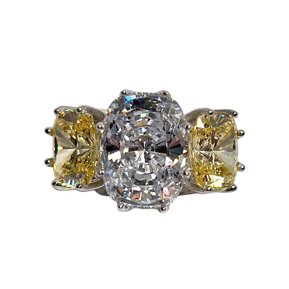 Cushion Cut Classic Antique White and Canary Cushion Diamond Costume Jewelry Ring