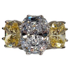 Classic Antique White and Canary Cushion Diamond Costume Jewelry Ring