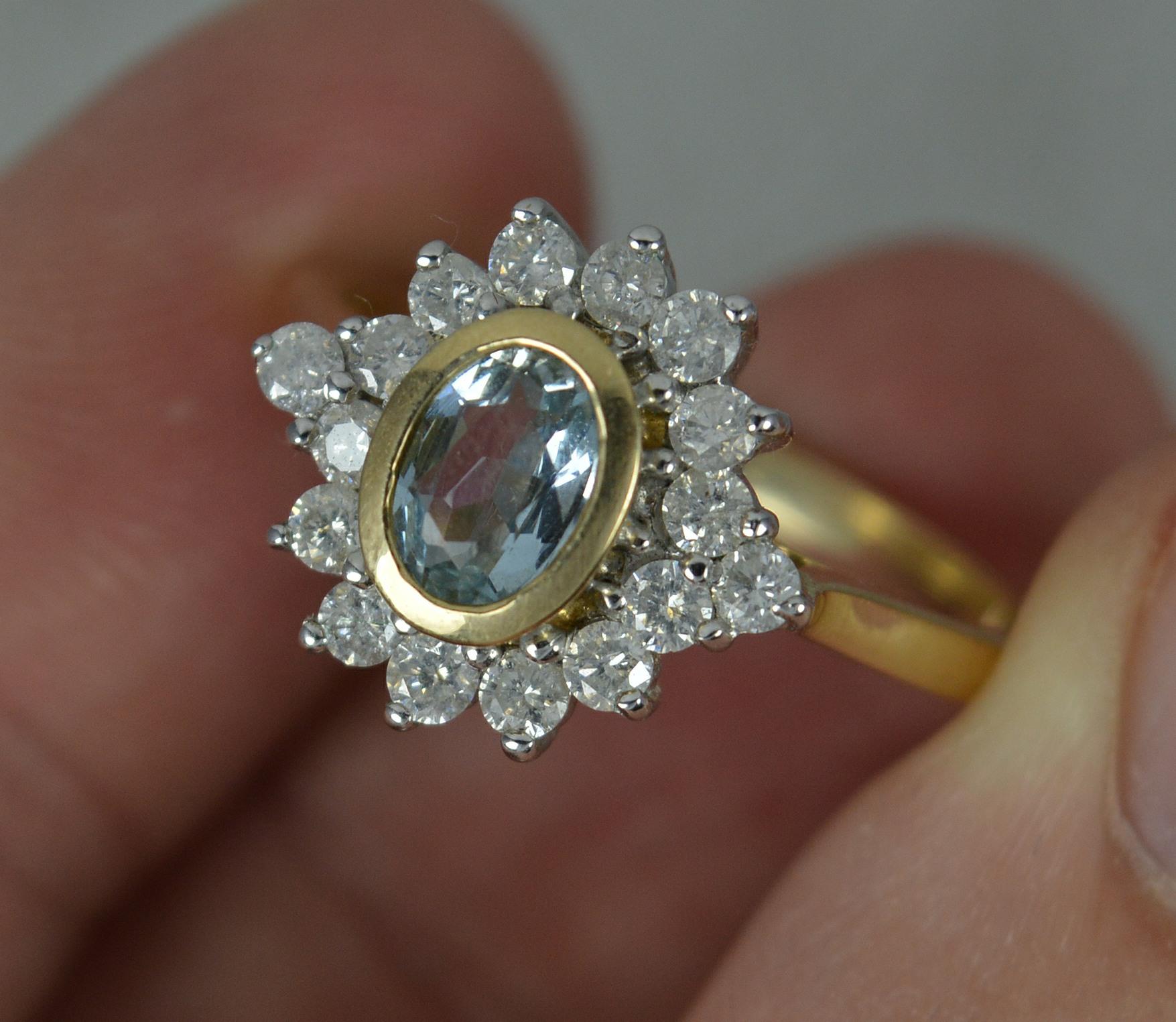 Classic Aquamarine & 0.48ct Diamond 9ct Gold Cluster Ring 4